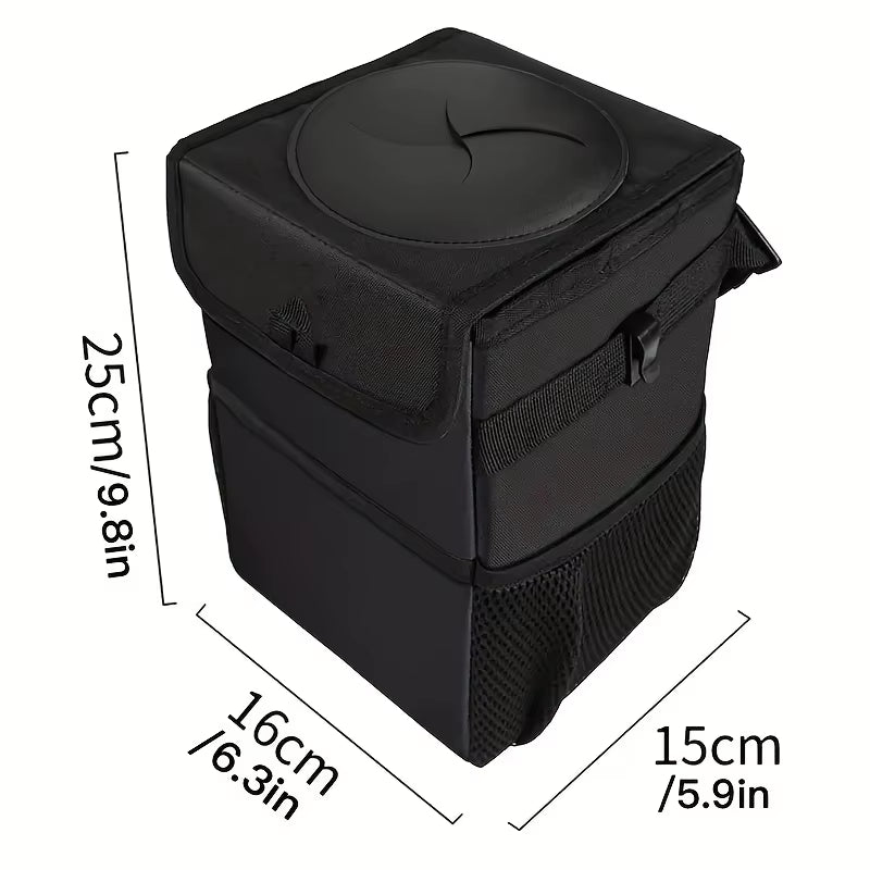 Zukmi Car Trash Can with Lid - Car Trash Bag Hanging with Storage Pockets Collapsible and Portable Car Garbage Bin