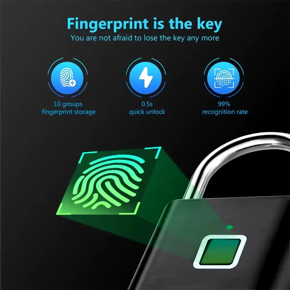 HEE RAK Keyless USB Charging Fingerprint Smart Padlock - Waterproof Anti-Theft Zinc Lock with 0.2 Sec Unlocking Time