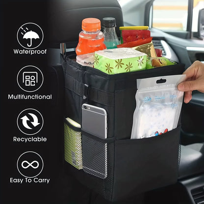 Zukmi Car Trash Can with Lid - Car Trash Bag Hanging with Storage Pockets Collapsible and Portable Car Garbage Bin